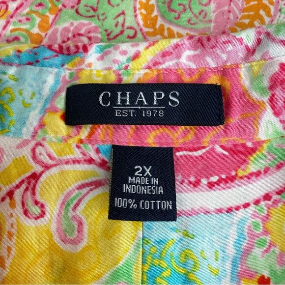 CHAPS Women's Sz 2X Paisley Print Multicolored Button Down Cotton Spring Shirt - Picture 11 of 13